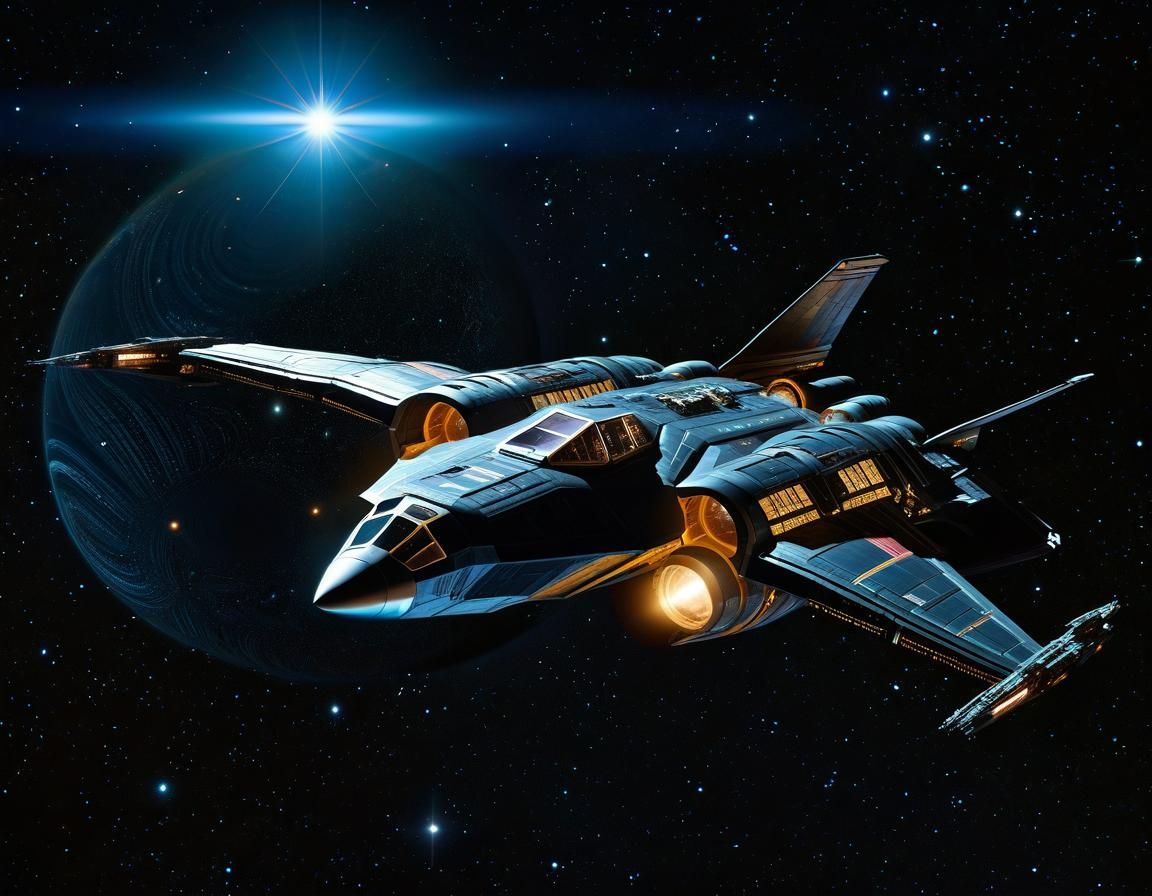 Futuristic Spaceship in Deep Space, Lunarpunk Style