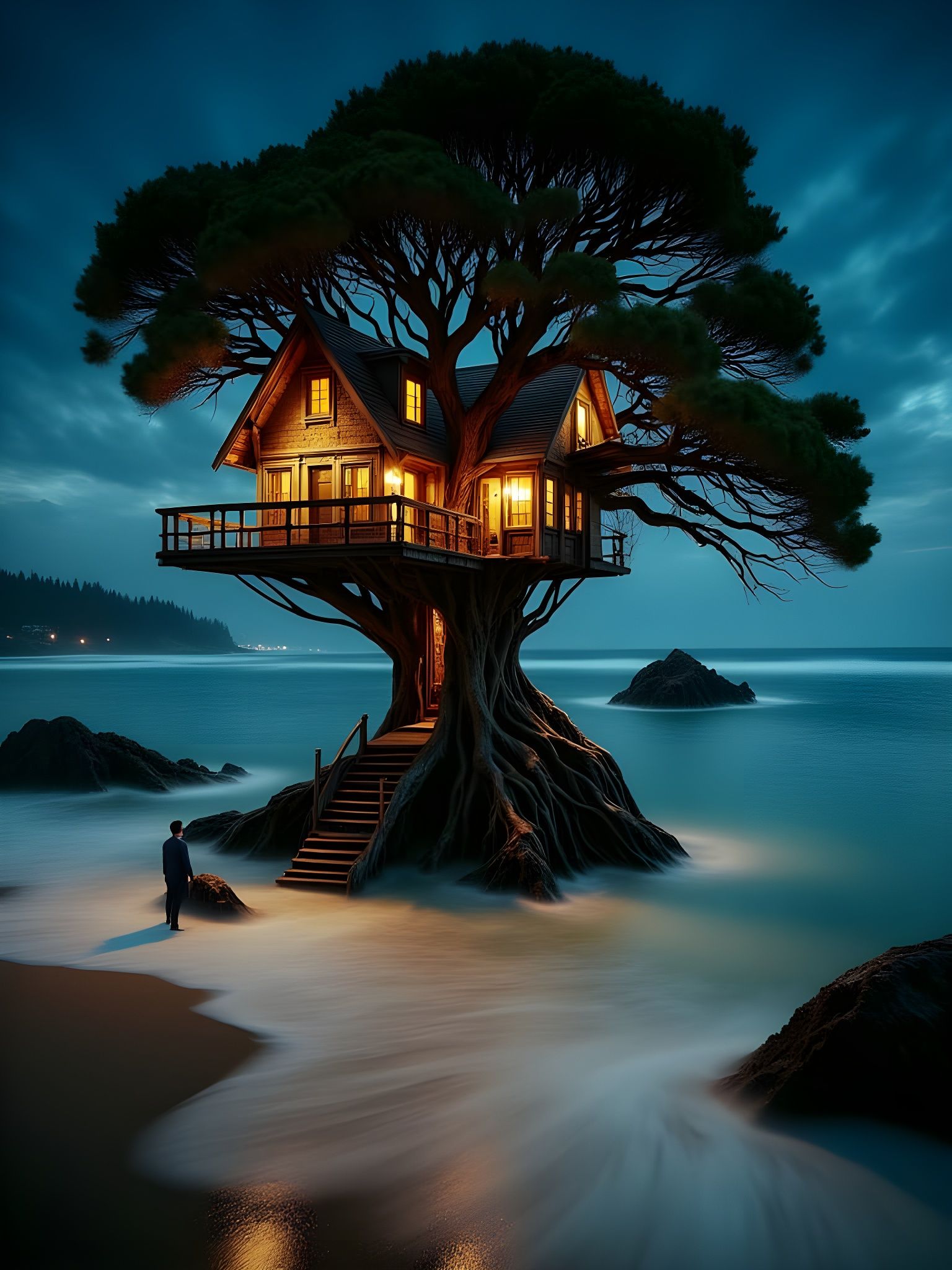 Gothic Treehouses Amidst the Ocean's Fury