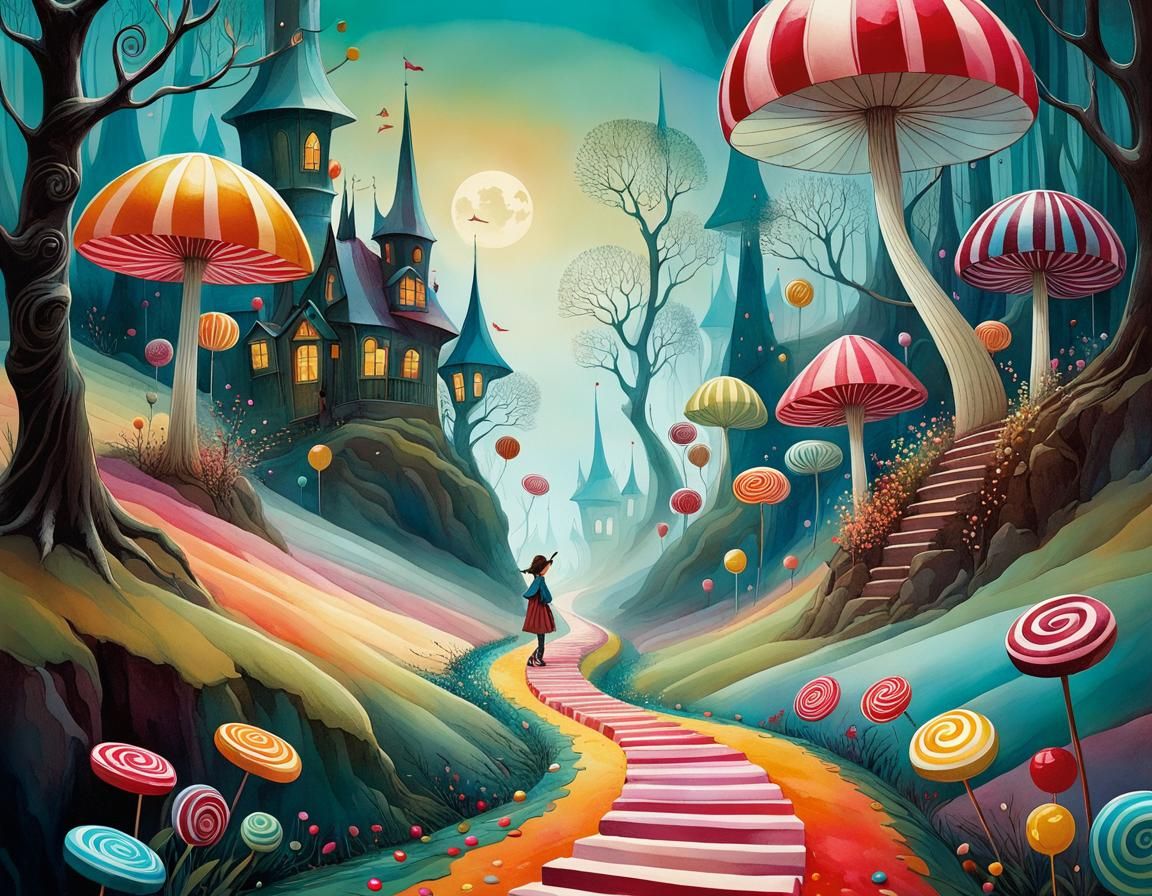 Candy Land Adventure: Whimsical Alcohol Ink Illustration