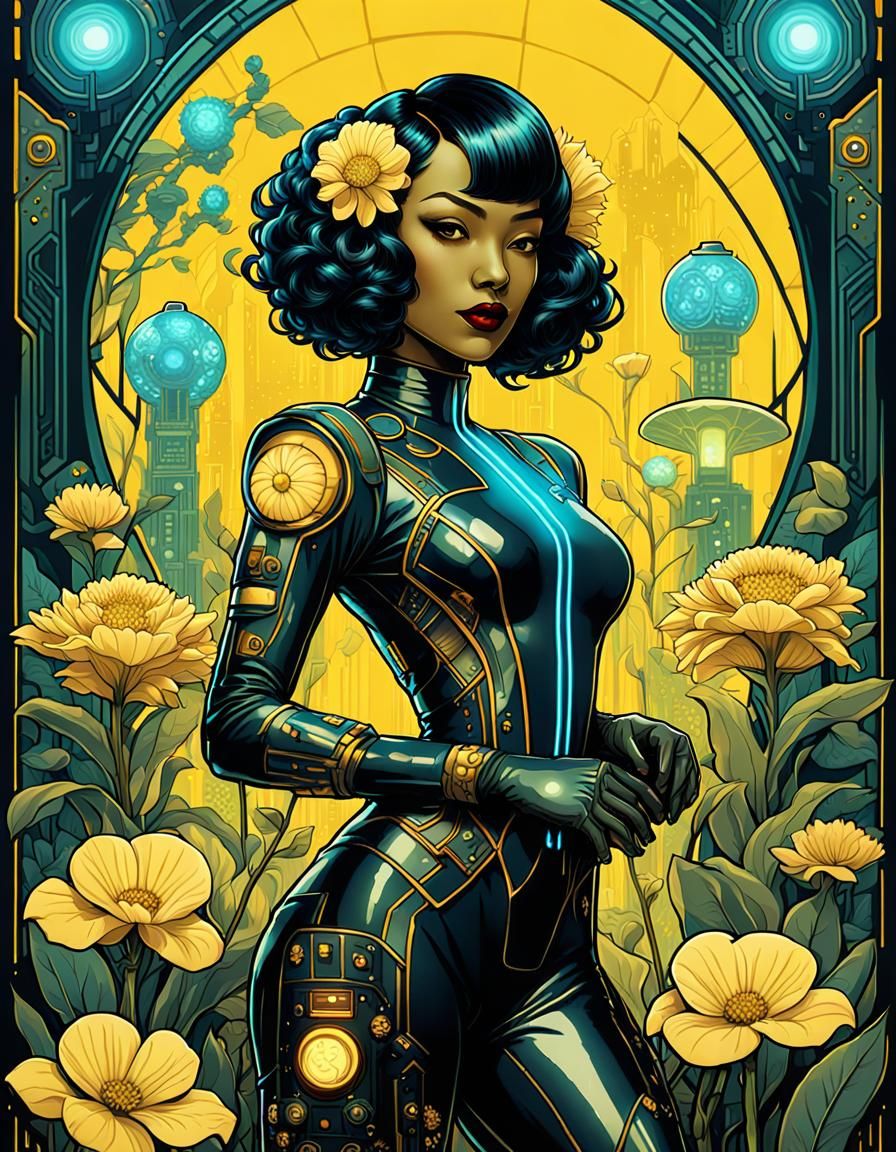 Cyberpunk Ambassador in Art Nouveau Garden