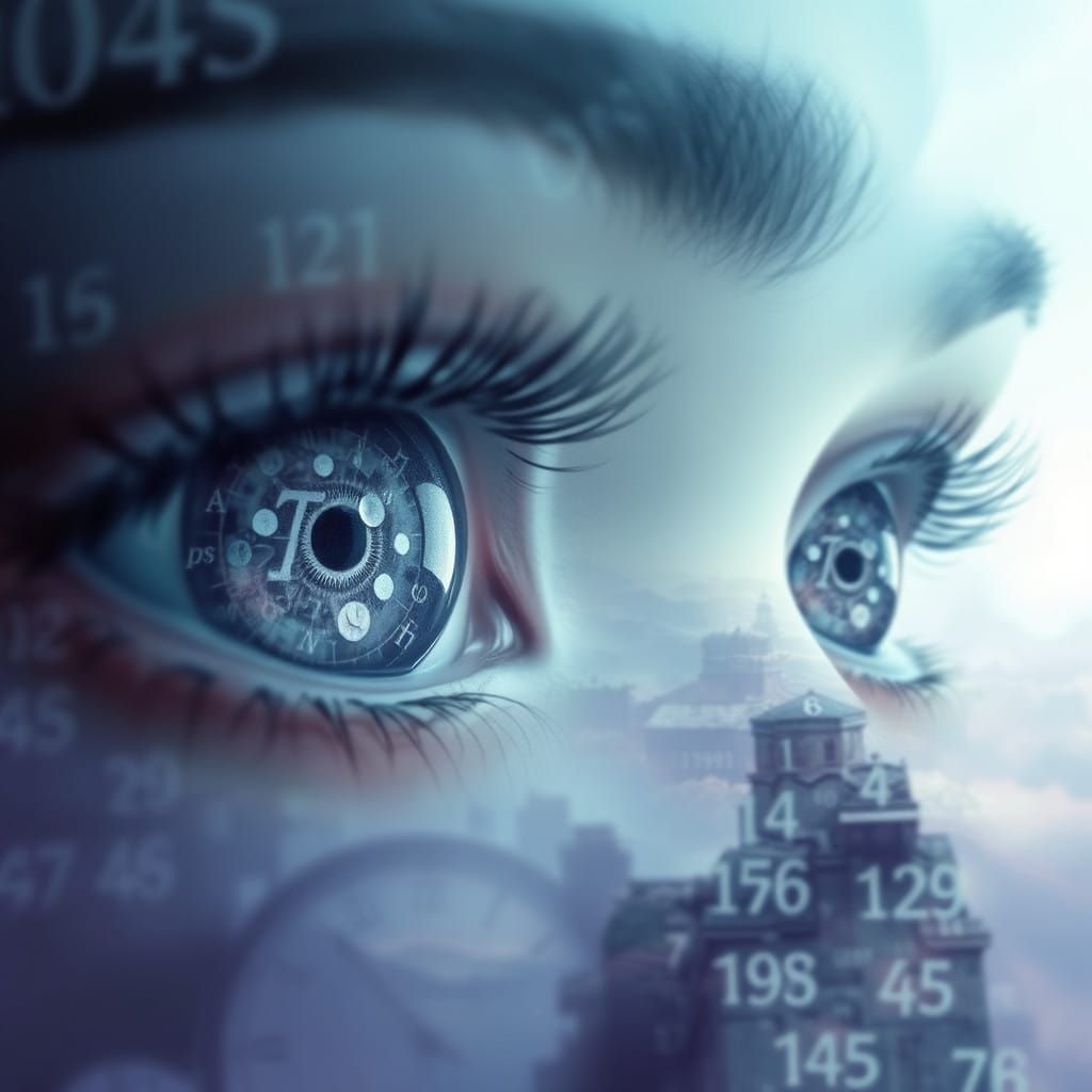 Ethereal Eyes in Swirling Mathematics Symbols