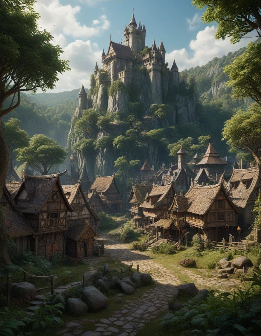 Medieval Fantasy Kingdom Village in Enchanted Forest