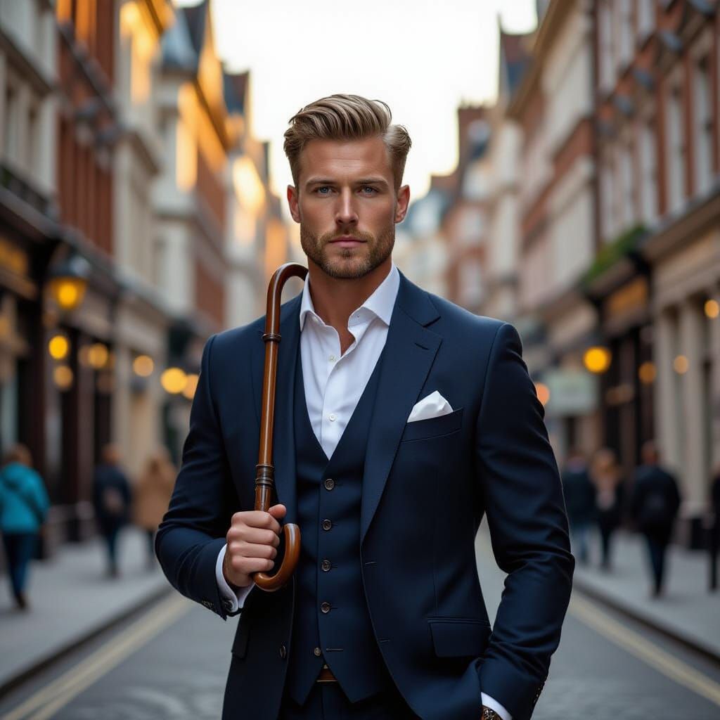 Confident Man in London Street: Baroque-Inspired Realism