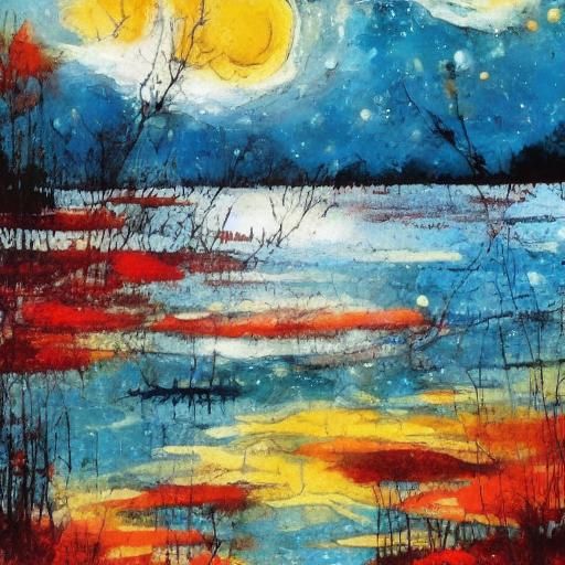 Surreal Ballerina Performing Jete in Van Gogh Style