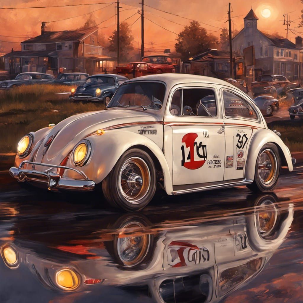 Christine Races Herbie: Hyperrealistic Night Scene