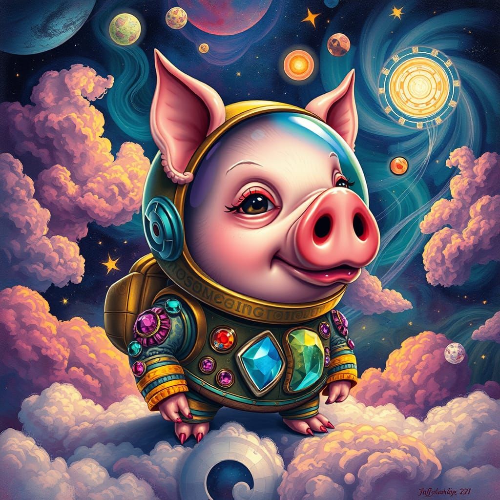 Cosmic Pig in Spacesuit, Surreal Digital Art