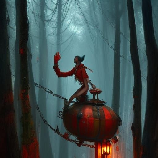 Jules Verne Clown Carousel in Dark Fantasy Style