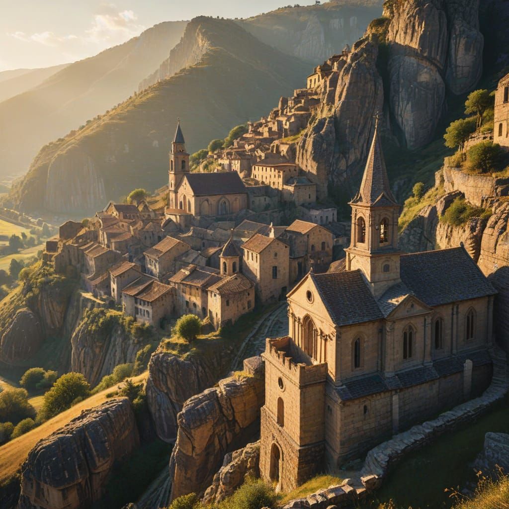 Ancient Sun-Drenched Cityscape in Golden Hour Light