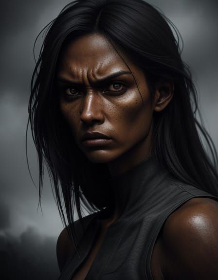 Gloomy Portrait of a Tanned Female Model