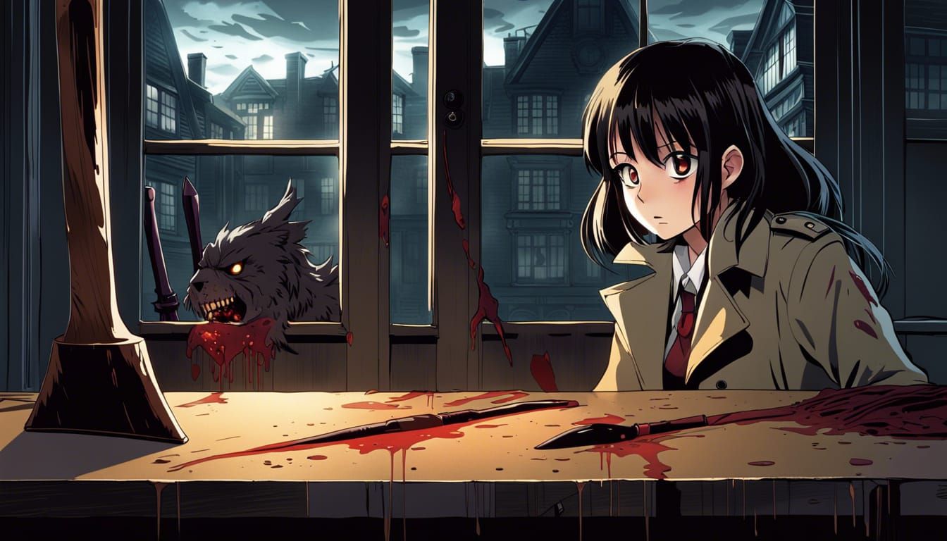 Anime Girl Hiding from Zombie with Axe