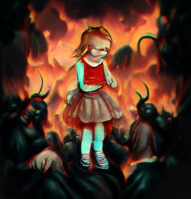 Surreal Little Girl in Hellish Landscape