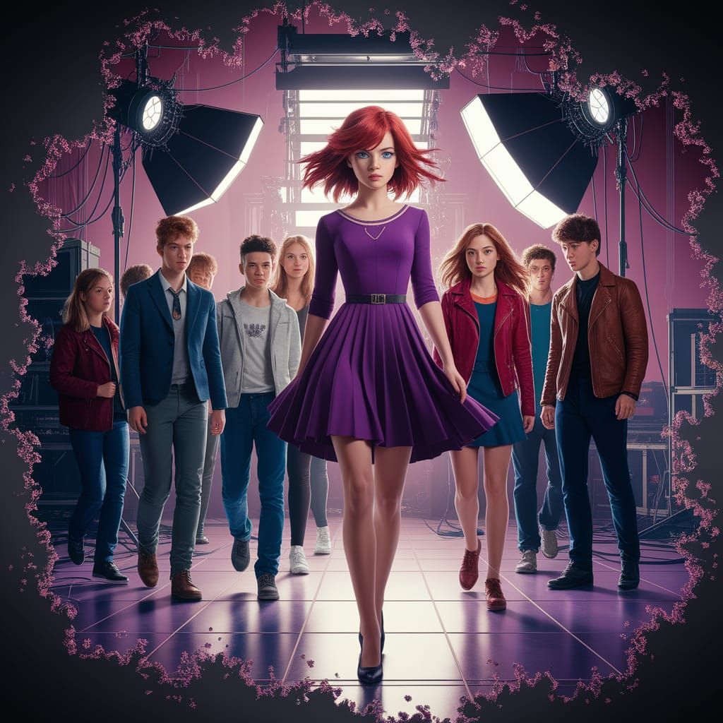 Mysterious Young Spy in Whimsical Movie Studio Setting