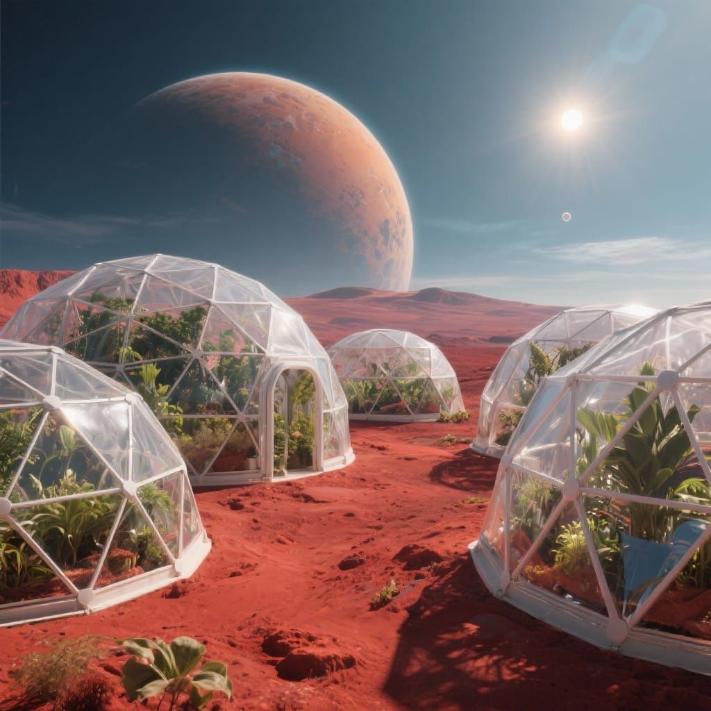 Alien Planet With Geodesic Domes And Lush Flora