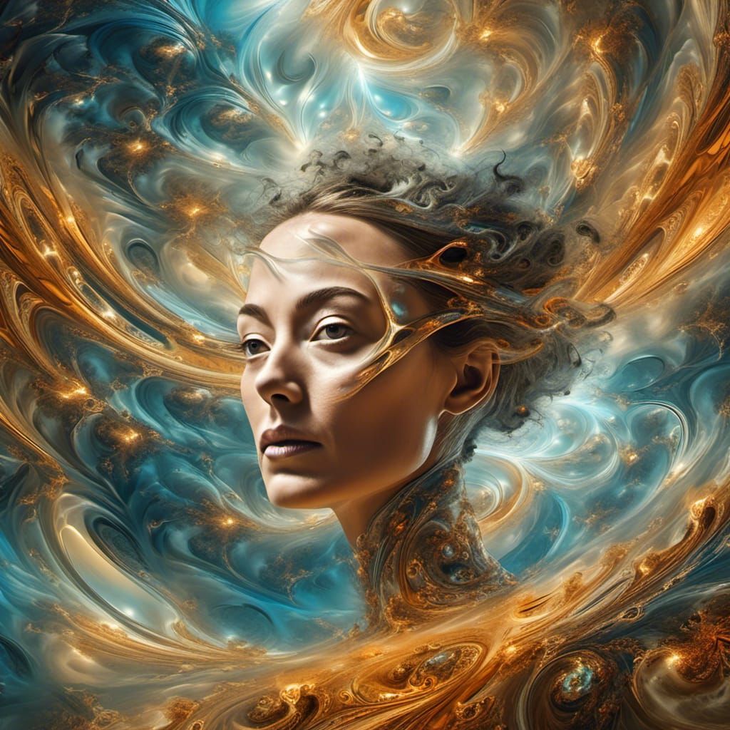 Surreal Woman's Face Warped by Spaceship Energy