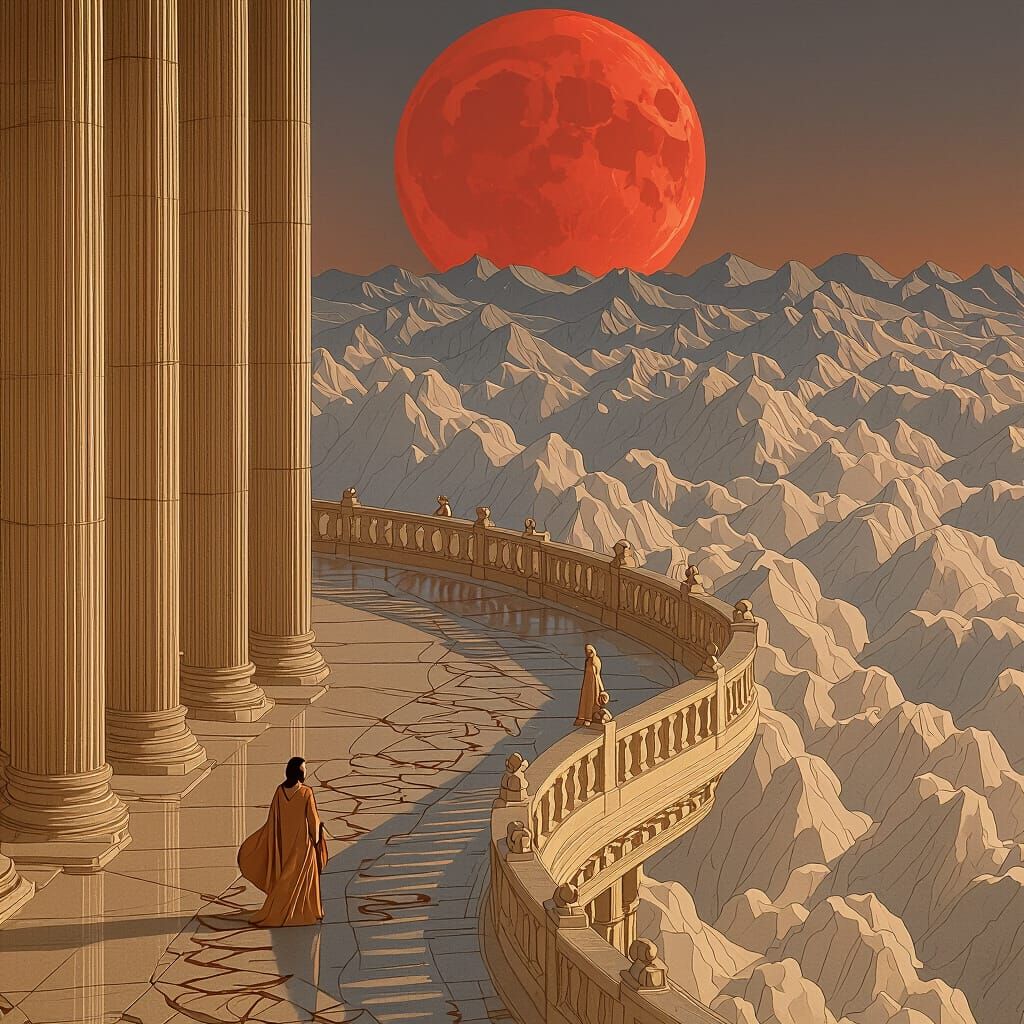 Woman on Cliff Overlooking Misty Mountains