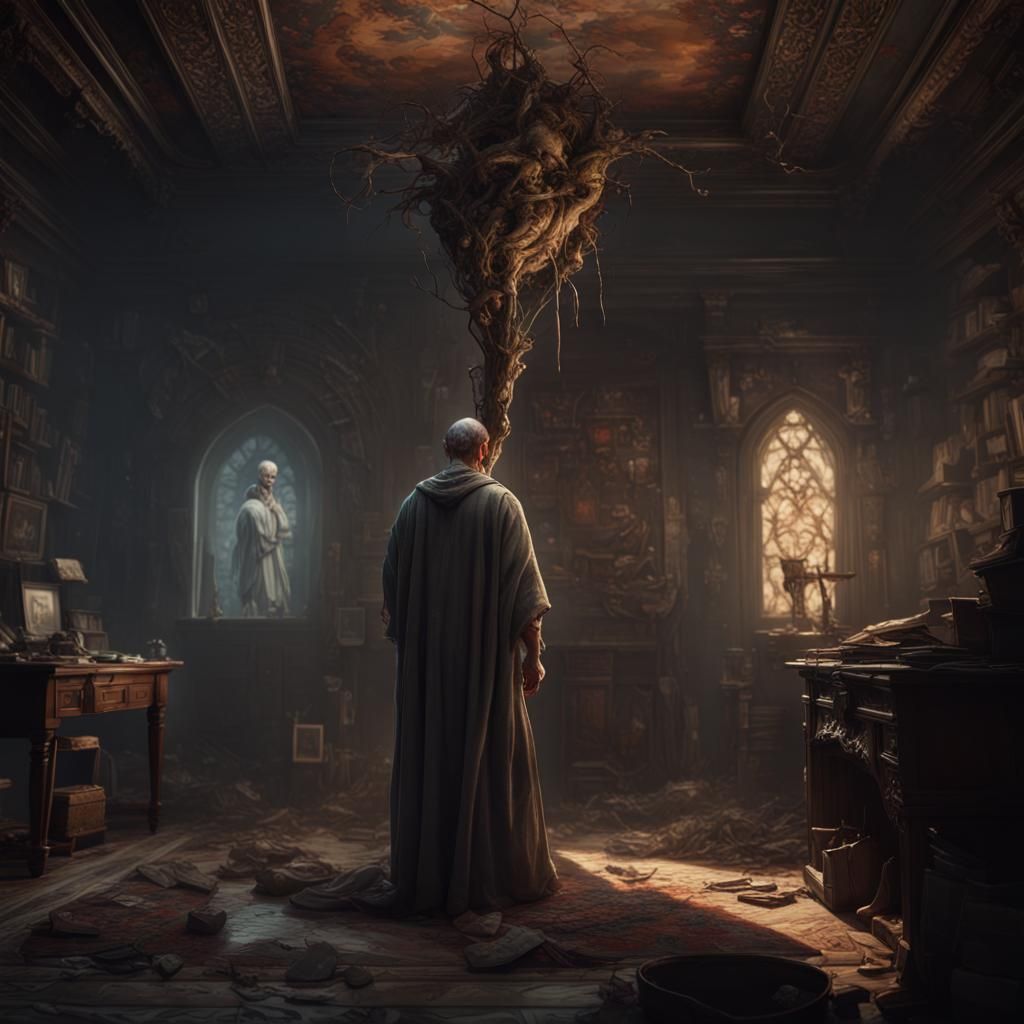 Man's Ghostly Burdens: Dark Fantasy Concept Art