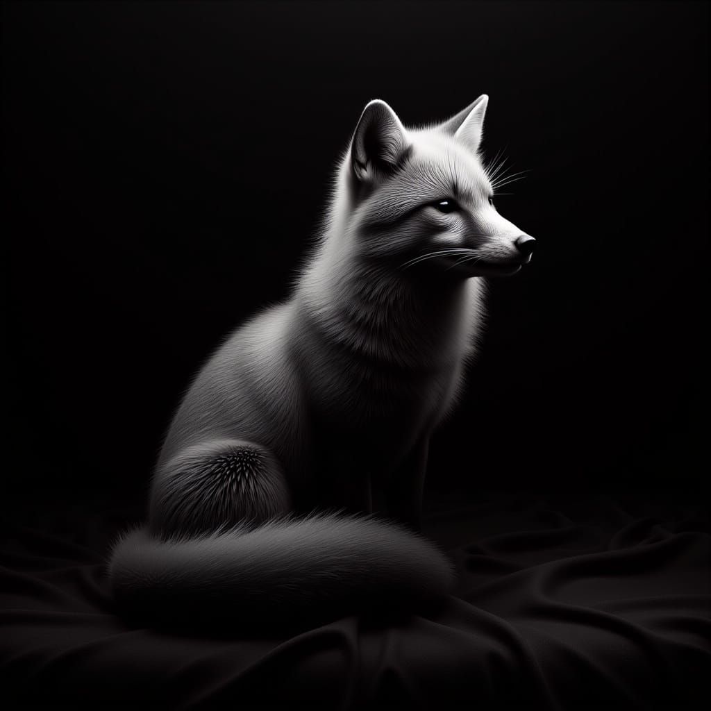 Gazing White Fox on Black Background