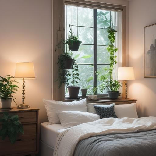 Peach and Ivory Bedroom with Modern Lighting