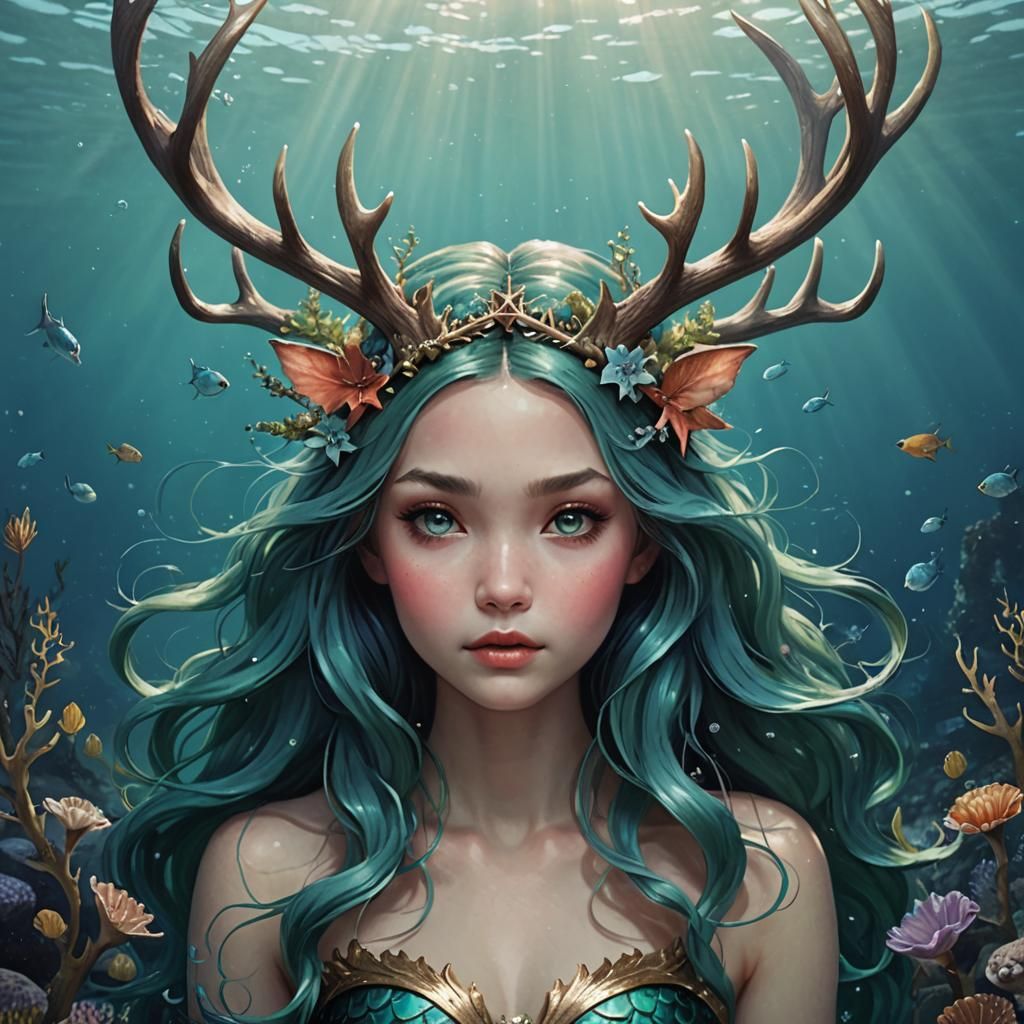 Antlered Mermaid: Mythical Creature of the Sea