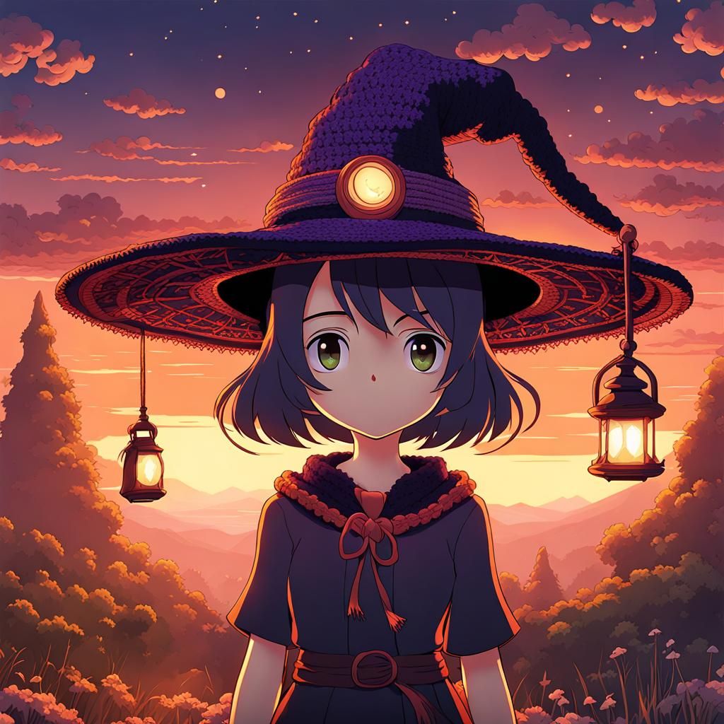 Elegant Crochet Witch Hat in Anime Style