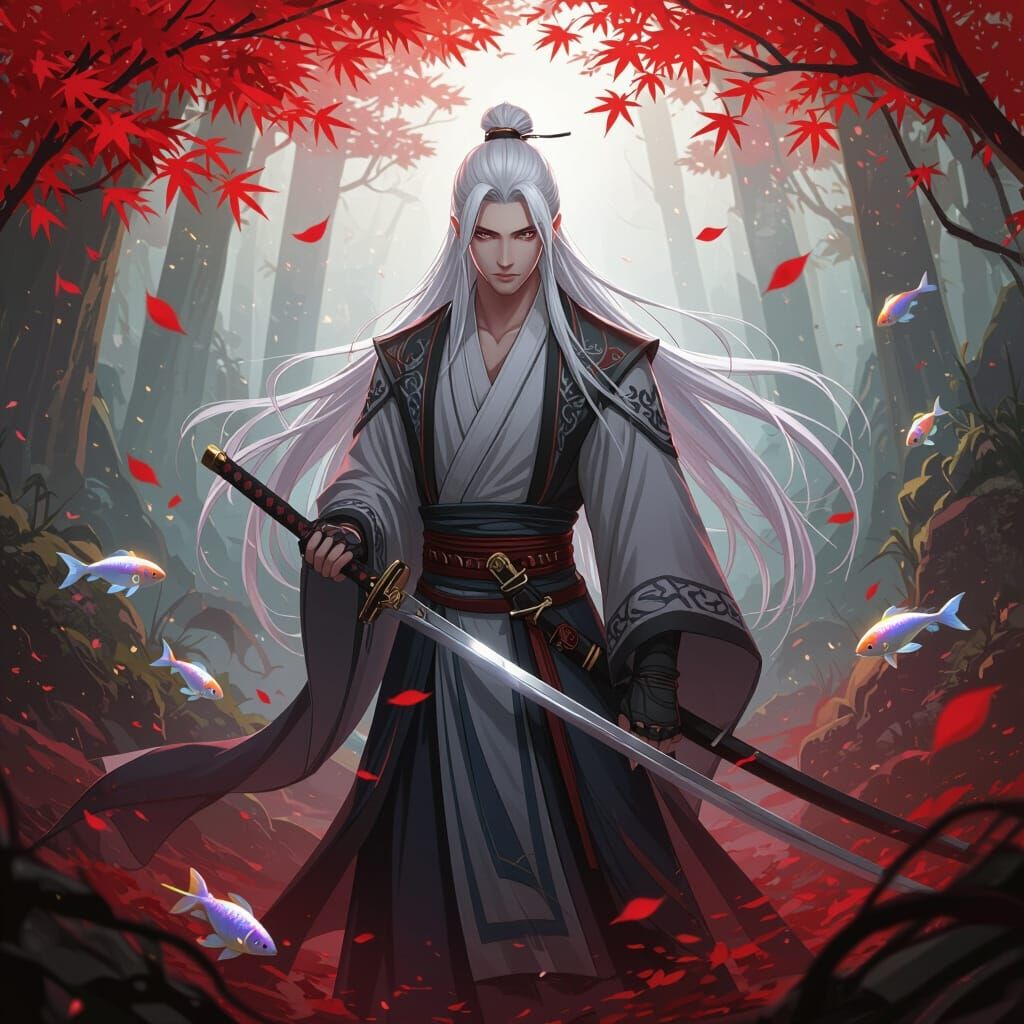 Beautiful Swordsman in Dangerous Red Forest