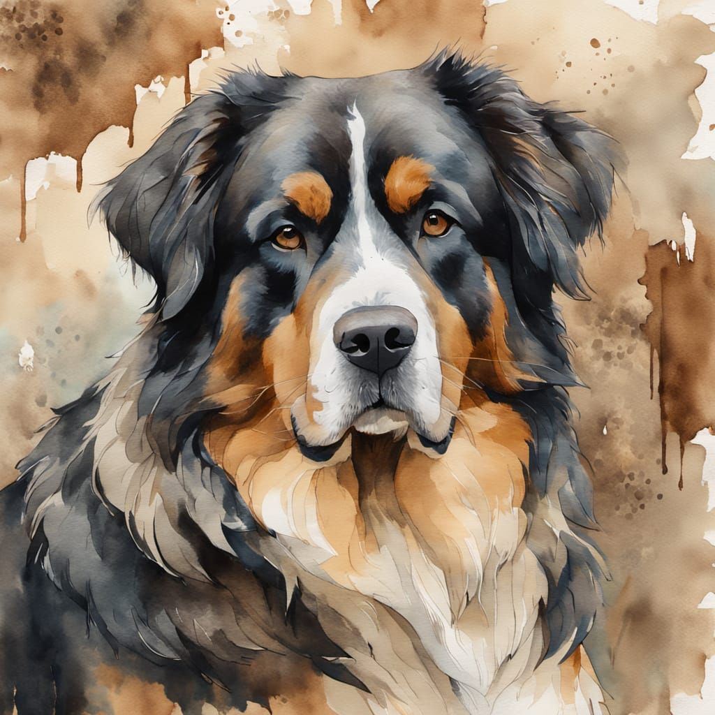 Burmese Mountain Dog: Painterly Watercolor and Acrylic Ink