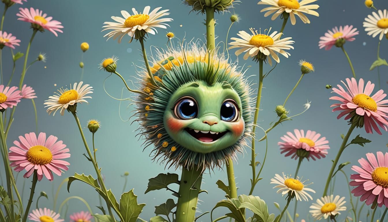 Cute Chibi Caterpillar with Dandelion Hair