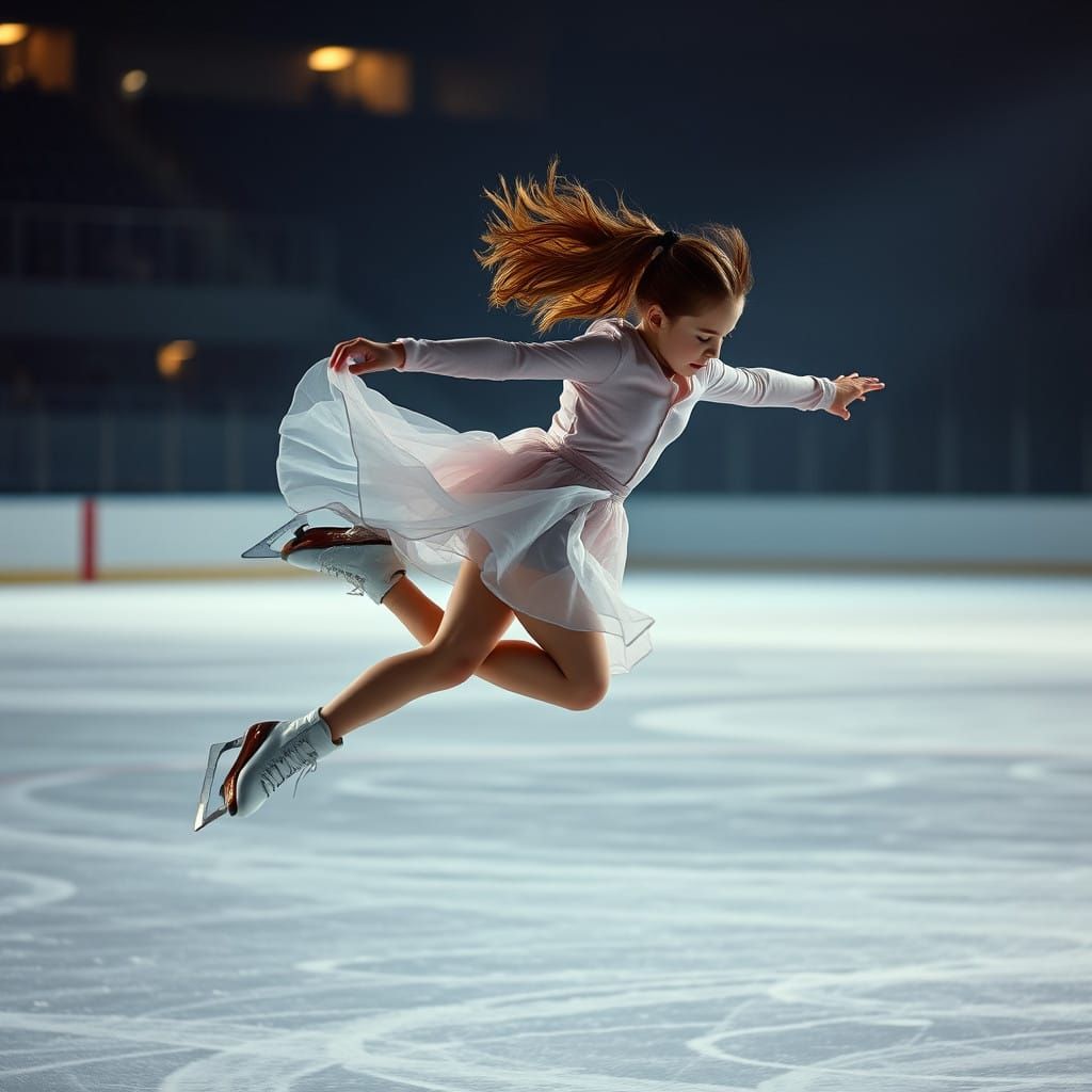 Girl in Cinematic Ice Skating Moment