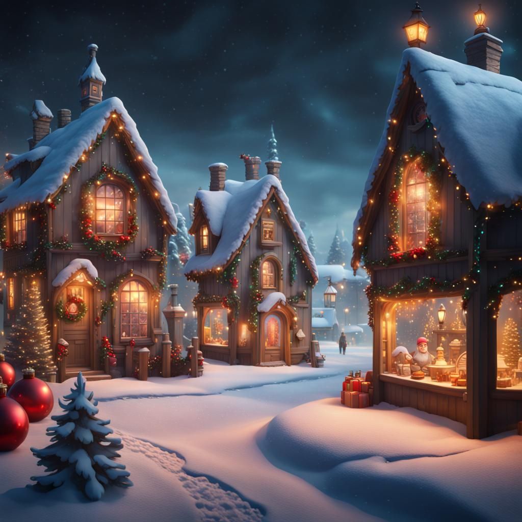 Christmas Village in a Bottle, Matte Painting