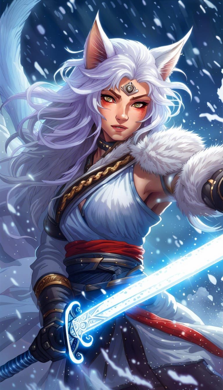 Lynx Girl in Blizzard with Astral Winds