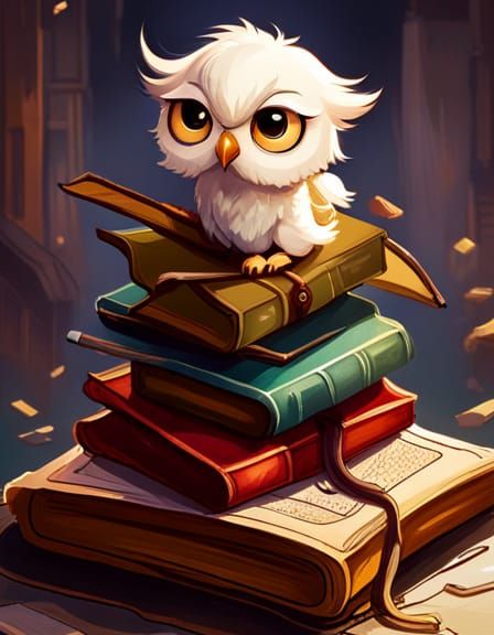 Chibi Hedwig Owl Portrait in Anime Art Style