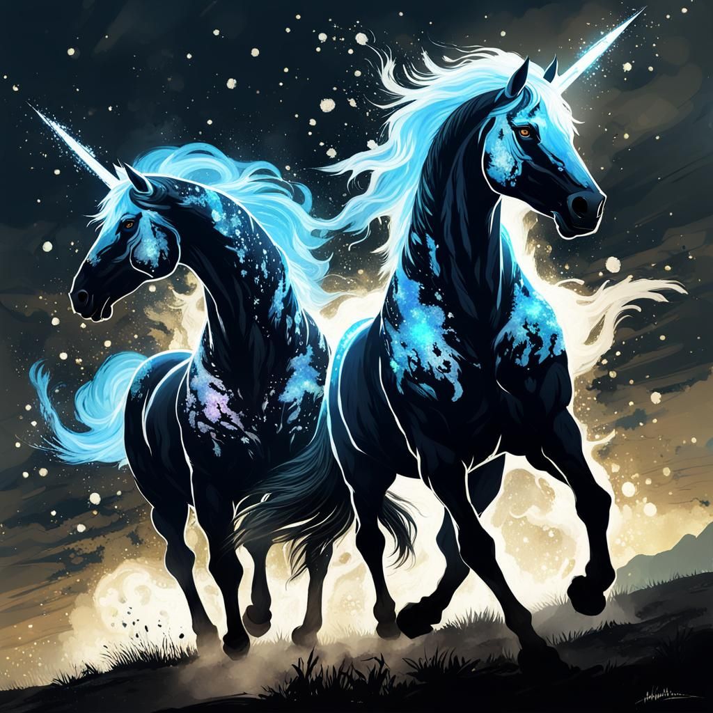 Shining Warhorse Conjured from Light in Splatter Art