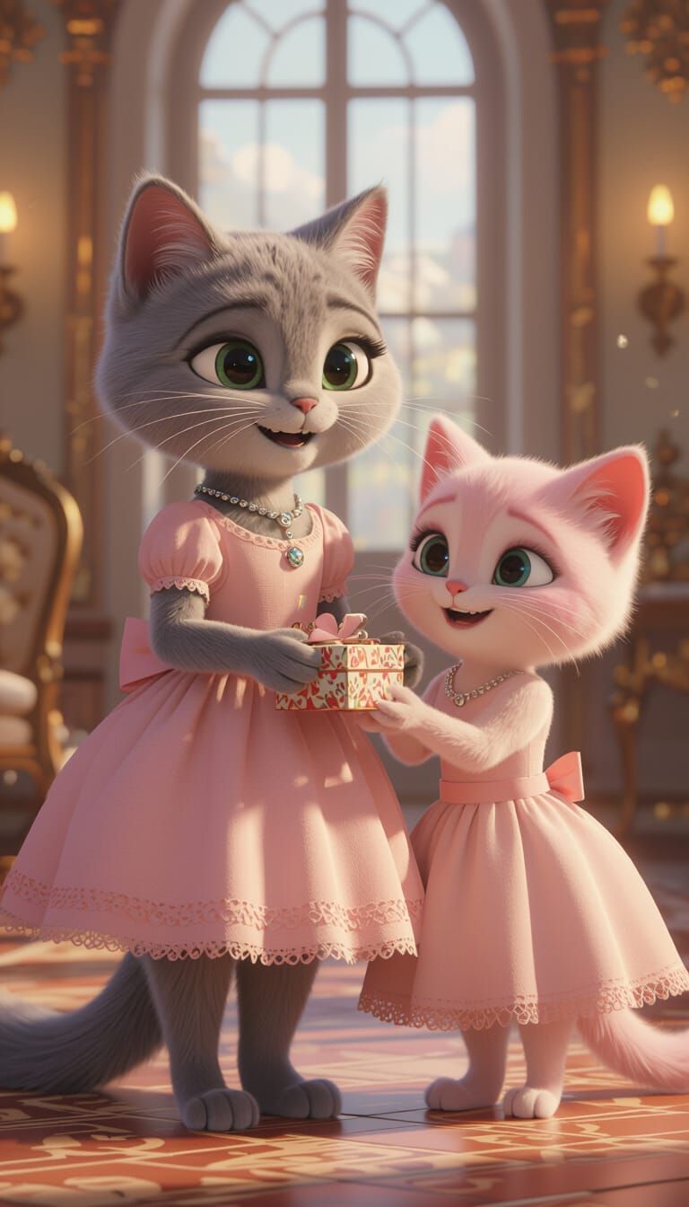 Cats Celebrate with a Gift in Pixar Style