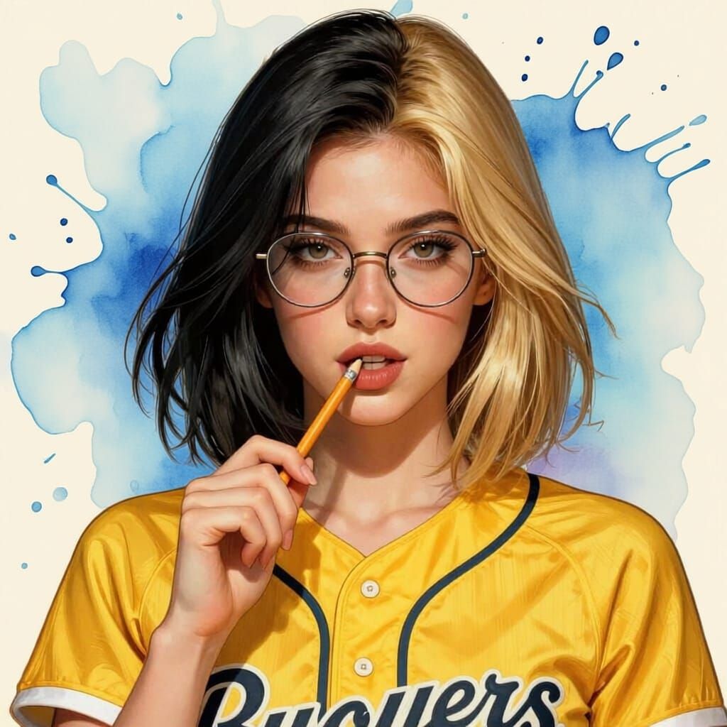 Nerdy Woman Studying with Pencil in Mouth