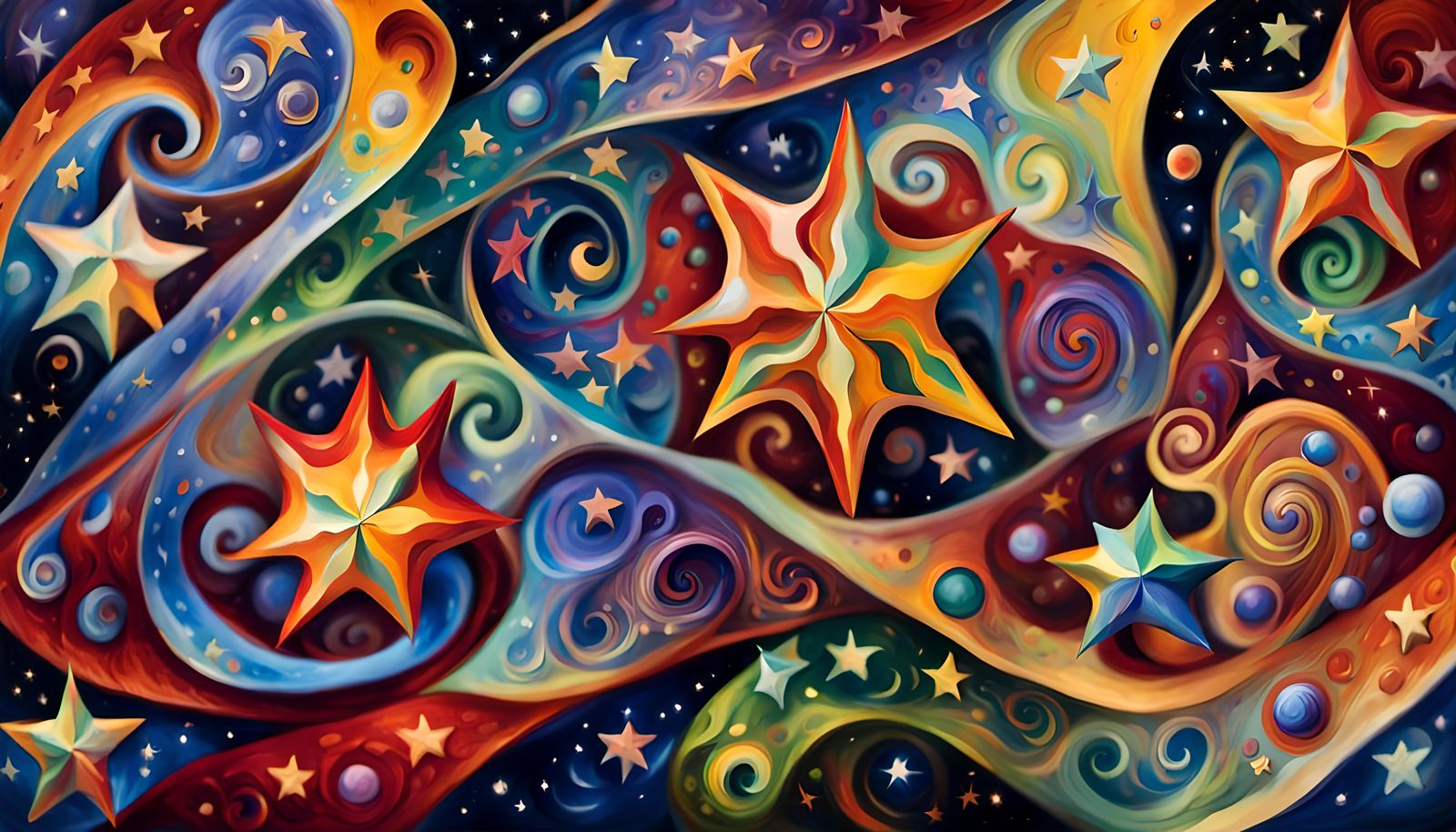 Iridescent Star Cluster in Abstract Impasto Style