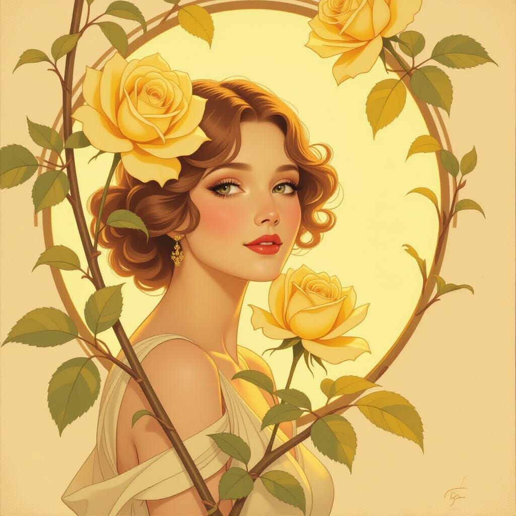 Yellow Rose in Art Nouveau Style