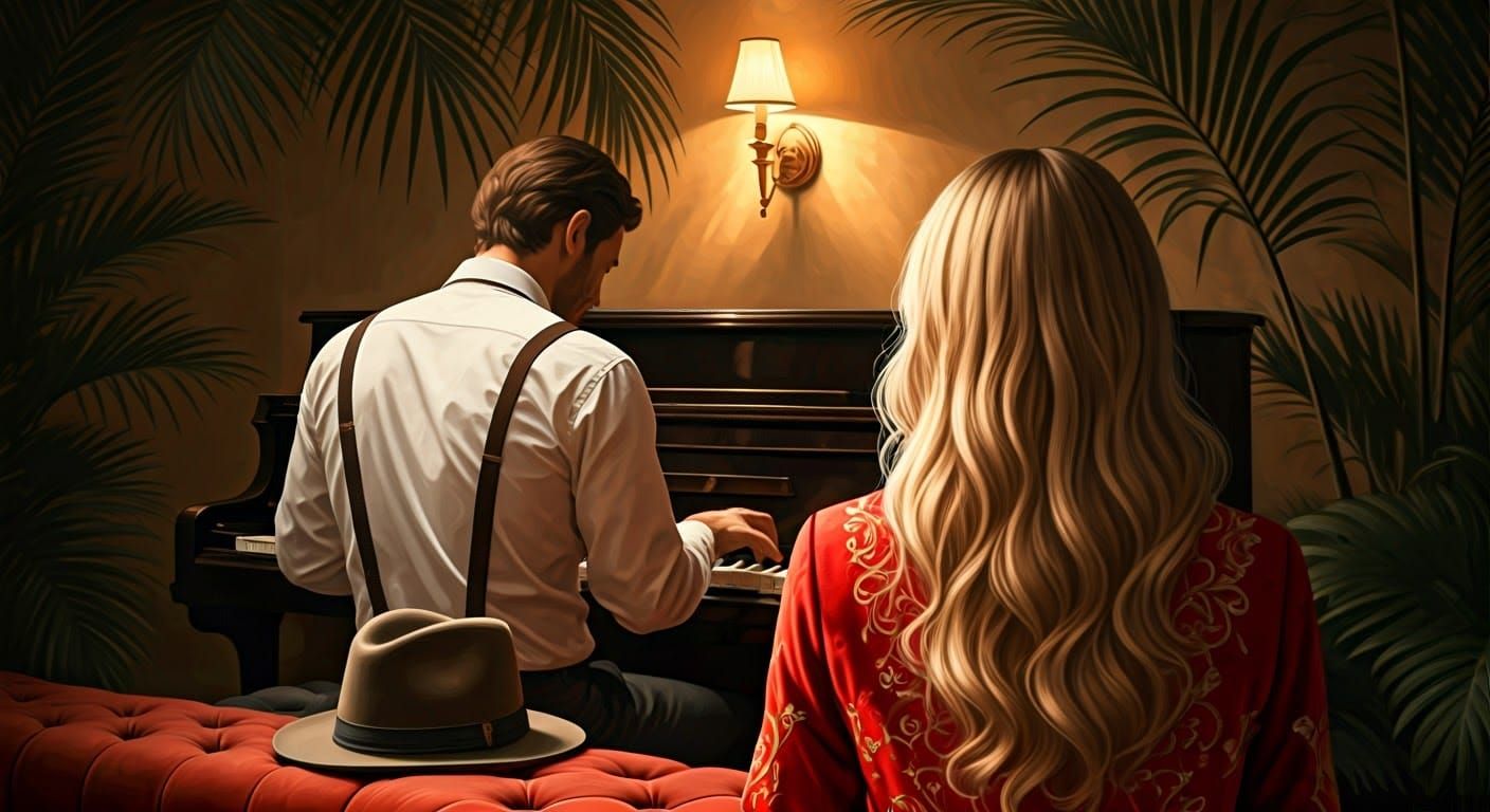 Elegant Woman Lost in Music in a Dimly Lit Room