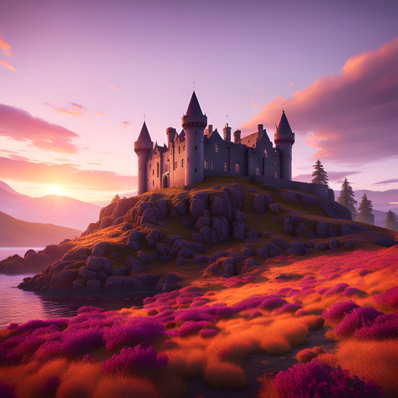 Castle Argyll Sunset: 3D Cinematic Render