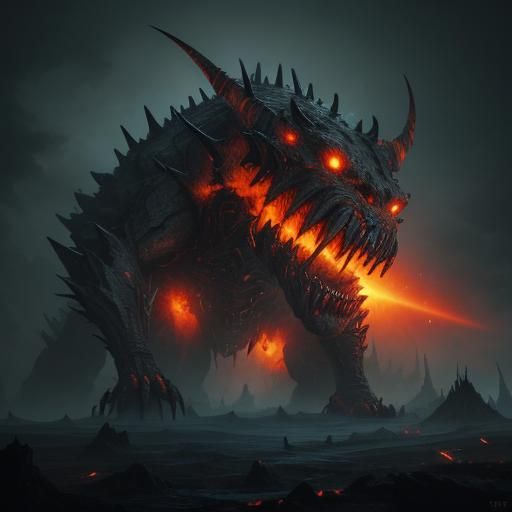 Colossal Iron Creature Radiating Dread, Dark Fantasy Art