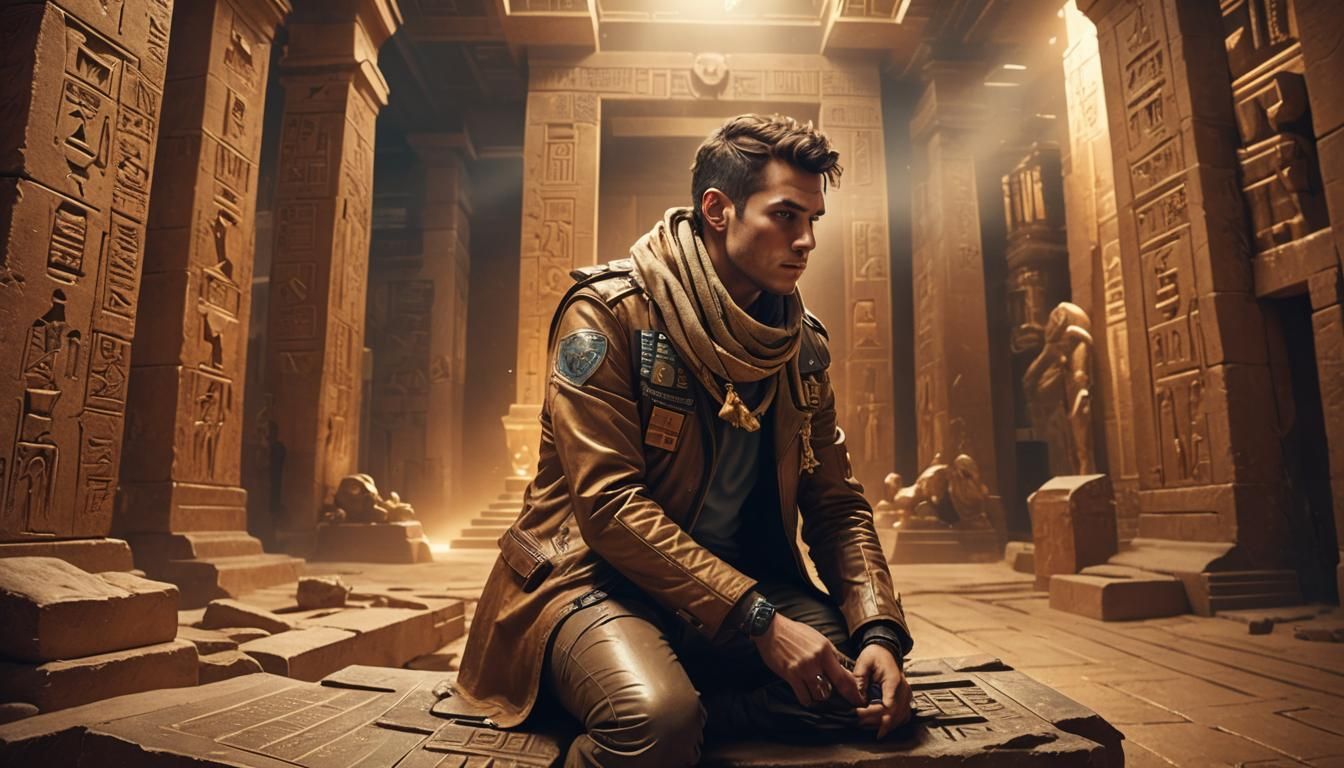 Pilot and Egyptian Treasure: Photorealistic Concept Art