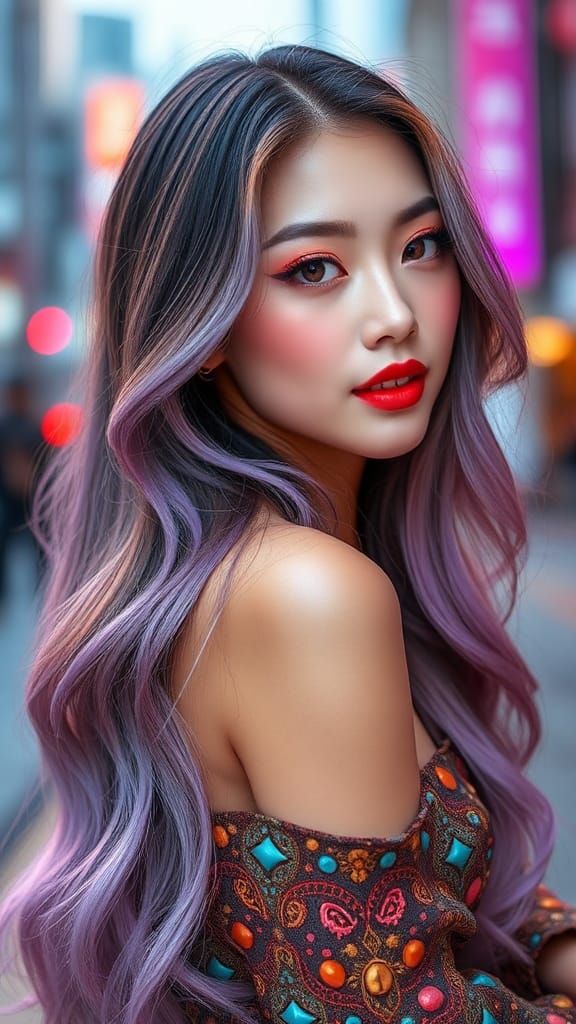 K-Pop Inspired Woman with Pastel Hair in Seoul
