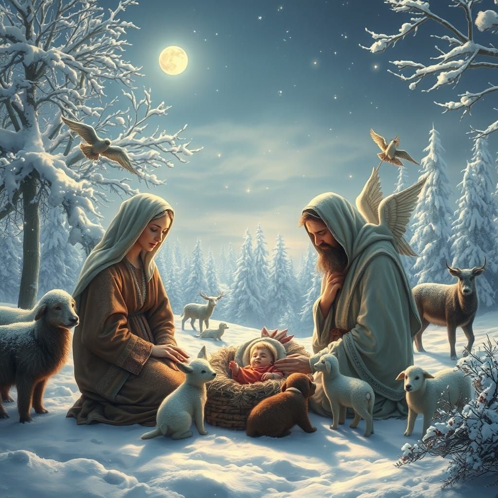 Nativity Scene in Photorealistic Winter Wonderland