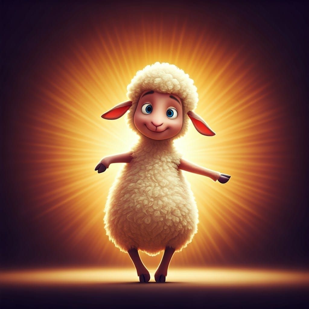 Dancing Sheep with Sign: Pixar Style 3D Art