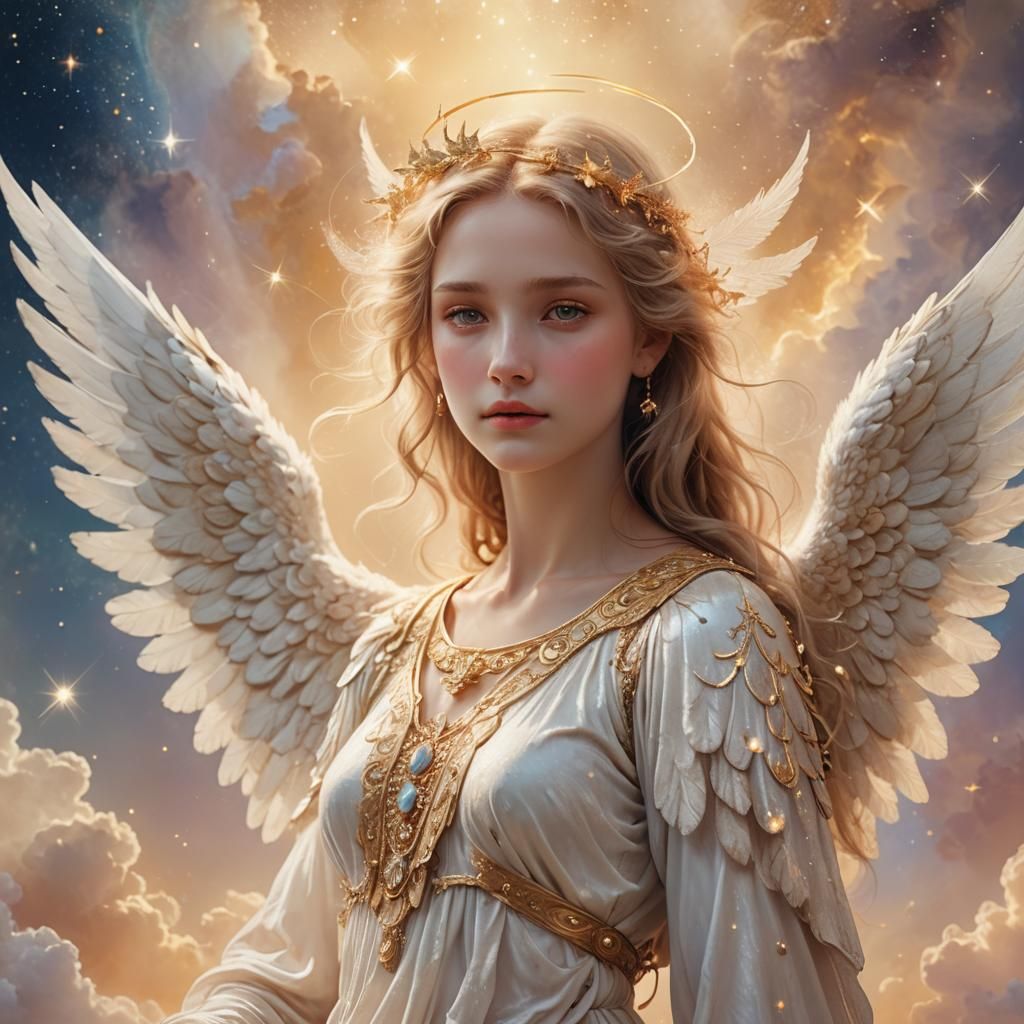 Ethereal Angel Portrait with Stardust Glow