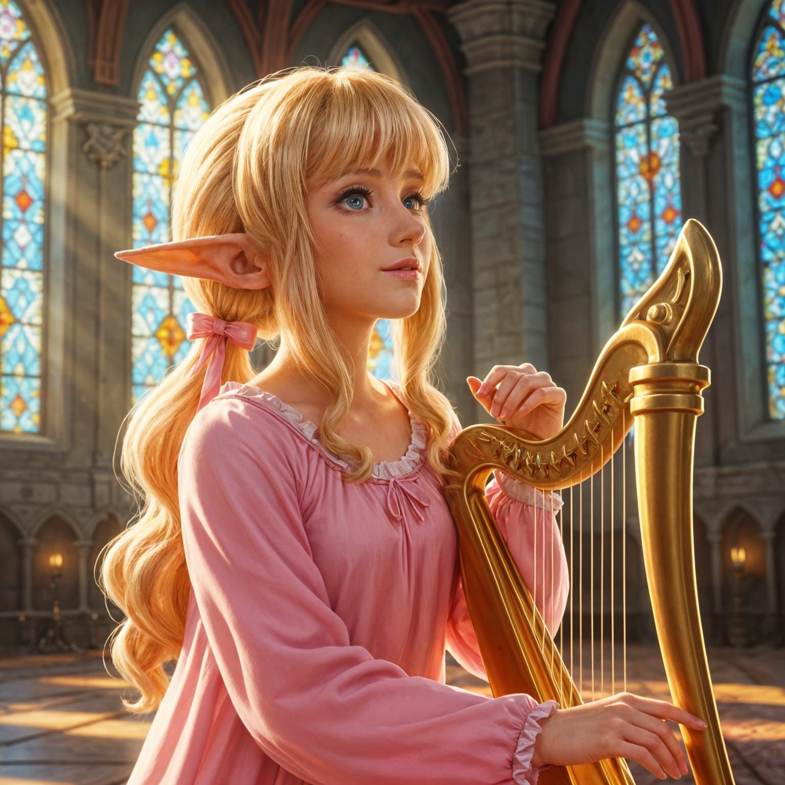 Princess Zelda in Pink Nightgown, Digital Matte Painting