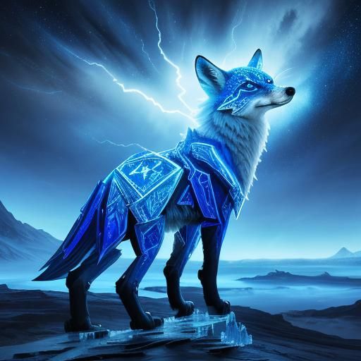 Fractal Ice Fox Lightning Star Digital Painting