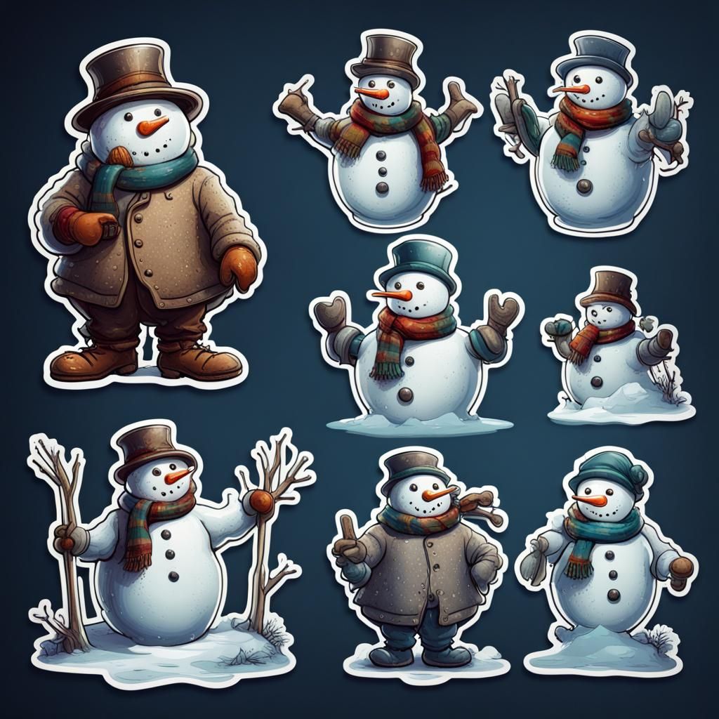 Vintage Snowman Graphic Stickers in Detailed Matte Style