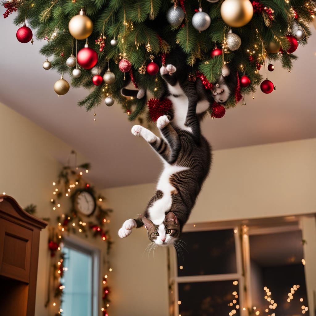 Upside-Down Christmas Tree with Cats