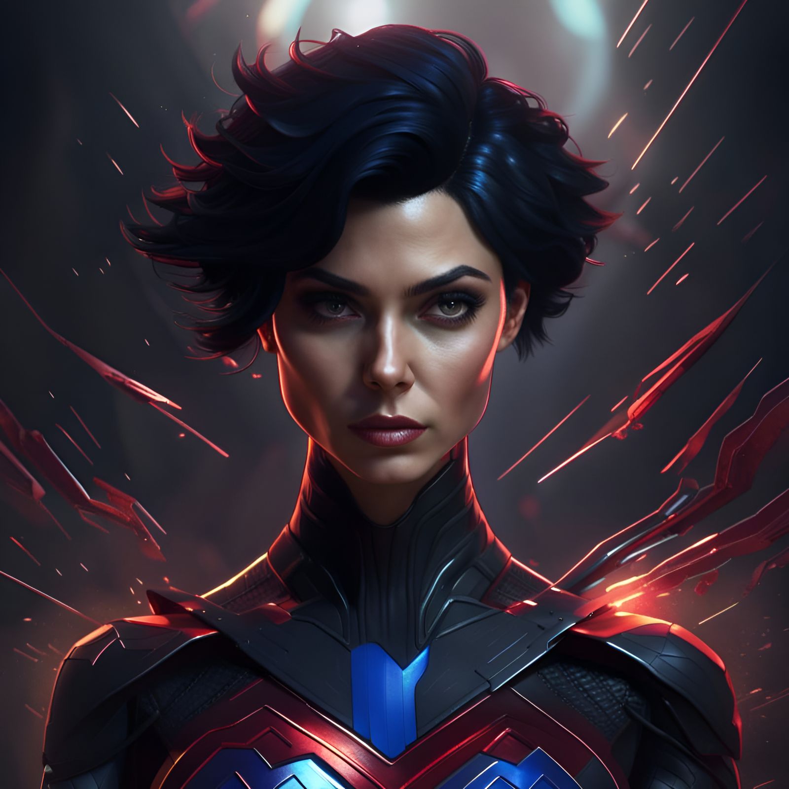 Superwoman with short black hair and black suit