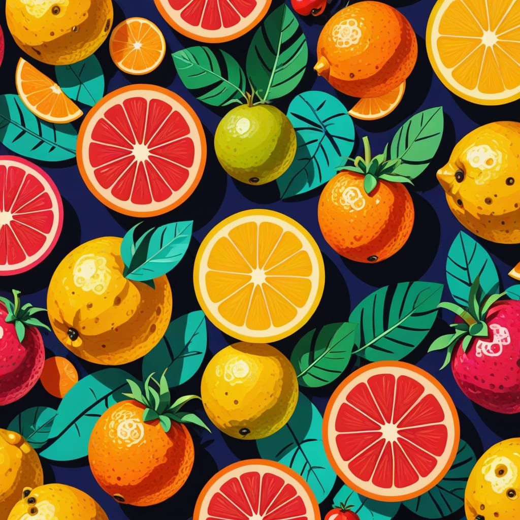 Vibrant Tropical Fruits in Geometric Harmony